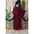 Embroidered abaya with Butterfly sleeves- Maroon